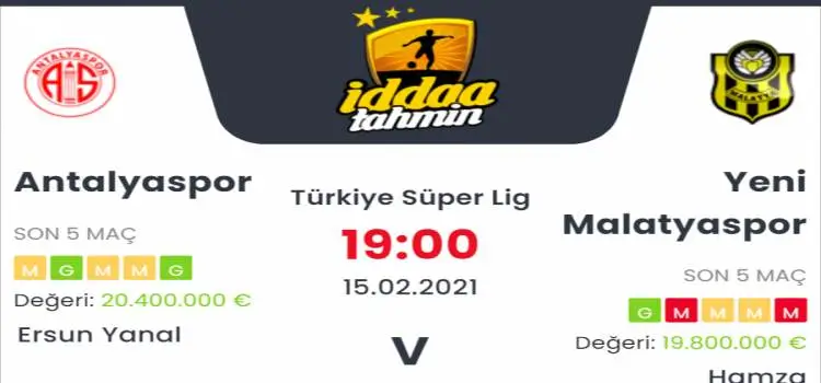 Antalyaspor Yeni Malatyaspor Maç Tahmini ve İddaa Tahminleri : 15 Şubat 2021