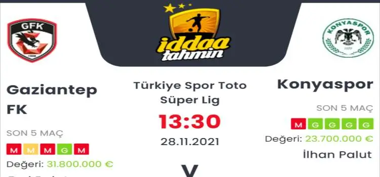Gaziantep Konyaspor İddaa Maç Tahmini 28 Kasım 2021