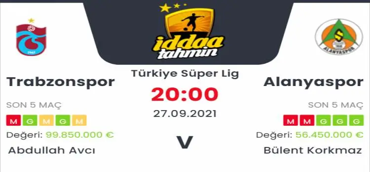 Trabzonspor Alanyaspor İddaa Maç Tahmini 27 Eylül 2021