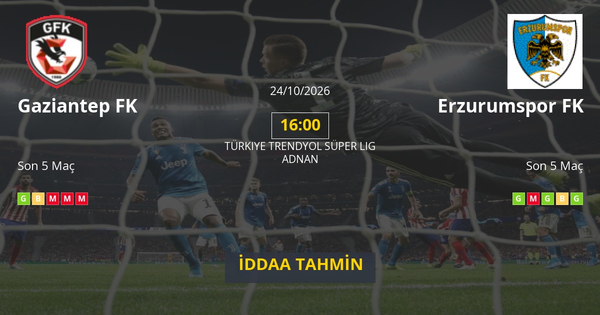 Gaziantep FK Erzurumspor FK İddaa Maç Tahmini 24 Ekim 2026