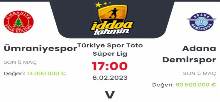 Ümraniyespor Adana Demirspor İddaa Maç Tahmini 6 Şubat 2023