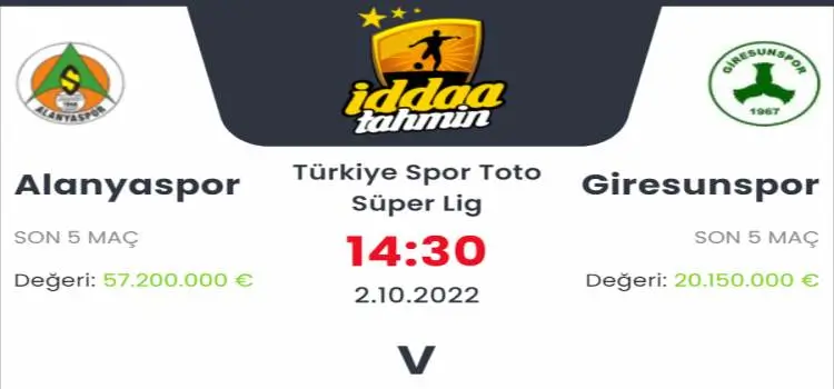 Alanyaspor Giresunspor İddaa Maç Tahmini 2 Ekim 2022