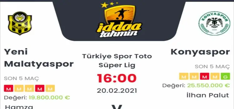 Yeni Malatyaspor Konyaspor Maç Tahmini ve İddaa Tahminleri : 20 Şubat 2021