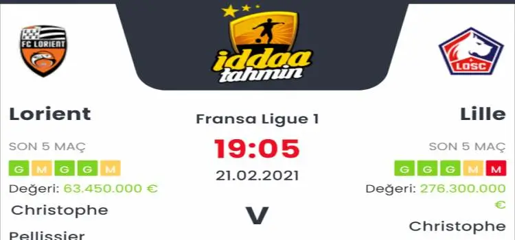 Lorient Lille Maç Tahmini ve İddaa Tahminleri : 21 Şubat 2021