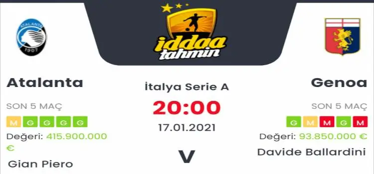 Atalanta Genoa Maç Tahmini ve İddaa Tahminleri : 17 Ocak 2021