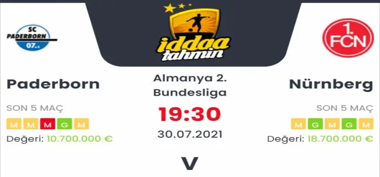 Paderborn Nürnberg İddaa Maç Tahmini 30 Temmuz 2021
