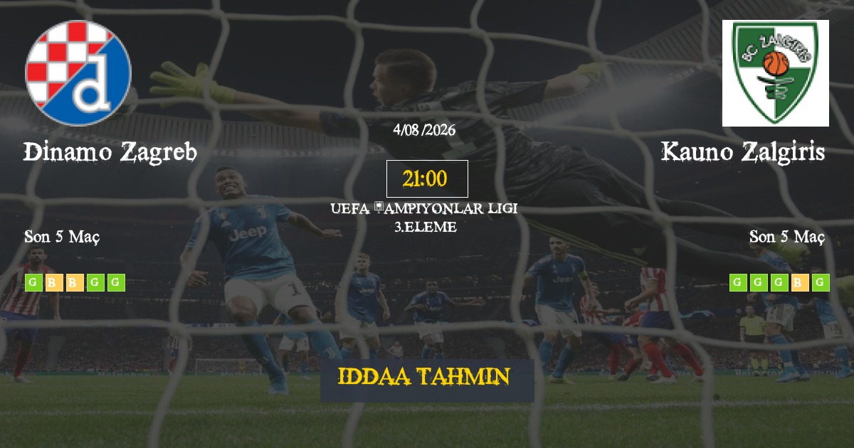 Dinamo Zagreb Kauno Zalgiris İddaa Maç Tahmini 04 Ağustos 2026