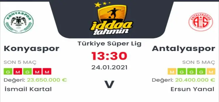 Konyaspor Antalyaspor Maç Tahmini ve İddaa Tahminleri : 24 Ocak 2021