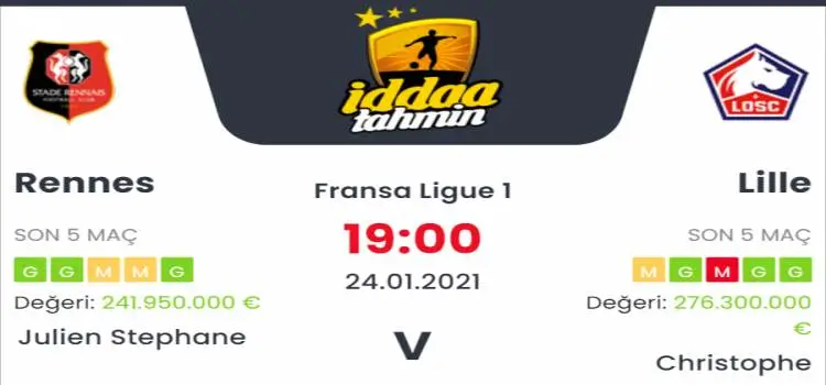 Rennes Lille Maç Tahmini ve İddaa Tahminleri : 24 Ocak 2021