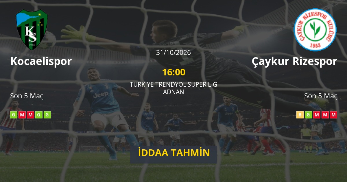 Kocaelispor Çaykur Rizespor İddaa Maç Tahmini 31 Ekim 2026