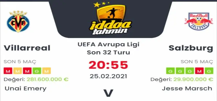 Villarreal Salzburg Maç Tahmini ve İddaa Tahminleri : 25 Şubat 2021