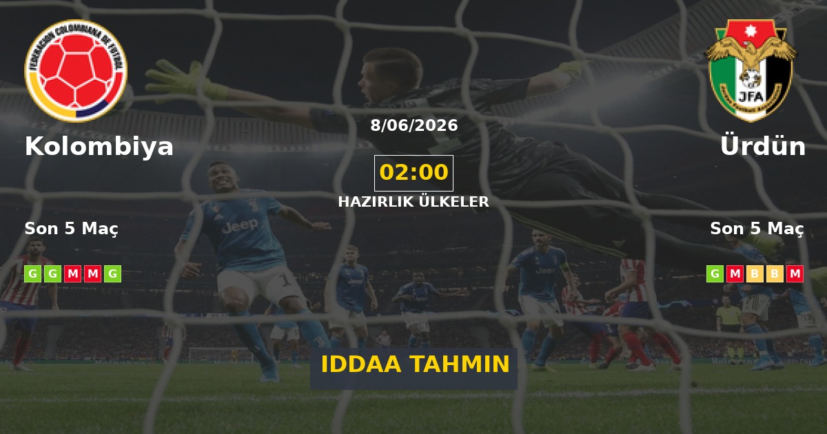 Kolombiya Ürdün İddaa Maç Tahmini 08 Haziran 2026