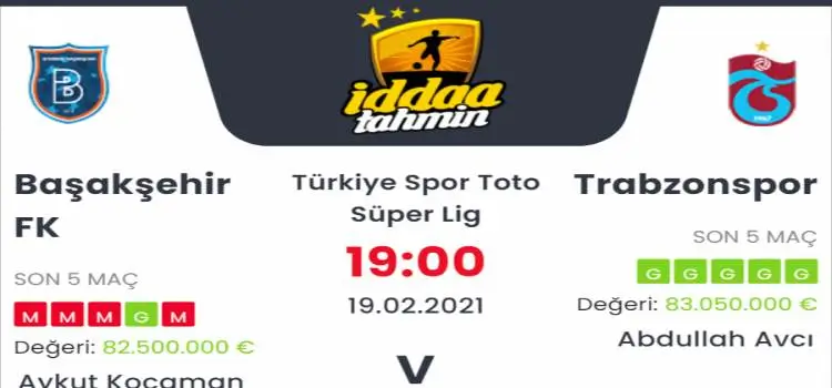 Başakşehir Trabzonspor Maç Tahmini ve İddaa Tahminleri : 19 Şubat 2021