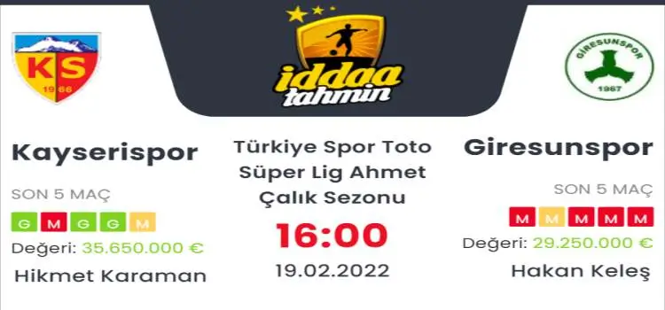 Kayserispor Giresunspor İddaa Maç Tahmini 19 Şubat 2022