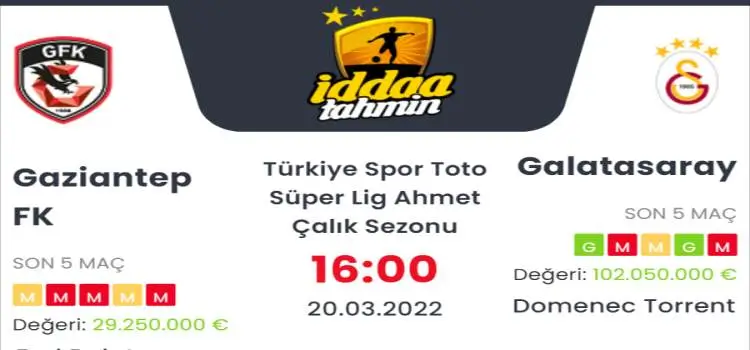 Gaziantep Galatasaray İddaa Maç Tahmini 20 Mart 2022