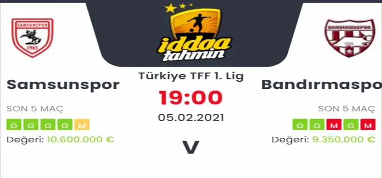 Samsunspor Bandırmaspor Maç Tahmini ve İddaa Tahminleri : 5 Şubat 2021