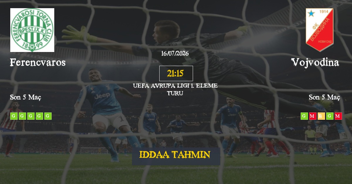 Ferencvaros Vojvodina İddaa Maç Tahmini 16 Temmuz 2026