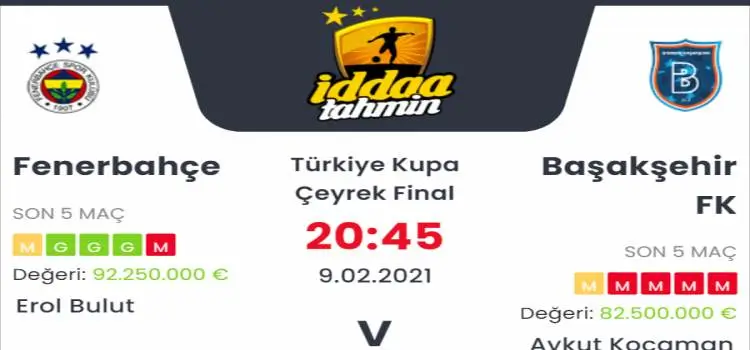 Fenerbahçe Başakşehir Maç Tahmini ve İddaa Tahminleri : 9 Şubat 2021