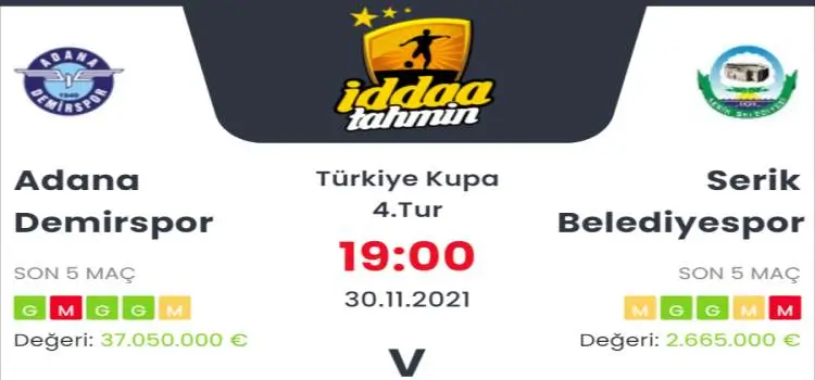 Adana Demirspor Serik Belediyespor İddaa Maç Tahmini 30 Kasım 2021