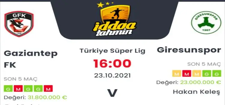 Gaziantep Giresunspor İddaa Maç Tahmini 23 Ekim 2021