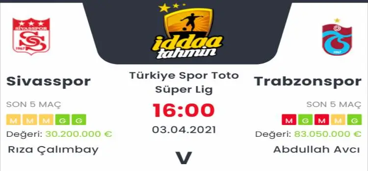 Sivasspor Trabzonspor İddaa Maç Tahmini 3 Nisan 2021