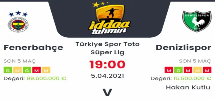 Fenerbahçe Denizlispor İddaa Maç Tahmini 5 Nisan 2021