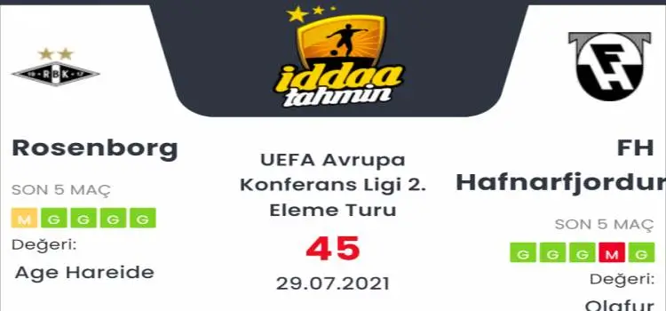 Rosenborg Hafnarfjordur İddaa Maç Tahmini 29 Temmuz 2021