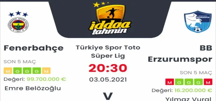 Fenerbahçe Erzurumspor İddaa Maç Tahmini 3 Mayıs 2021