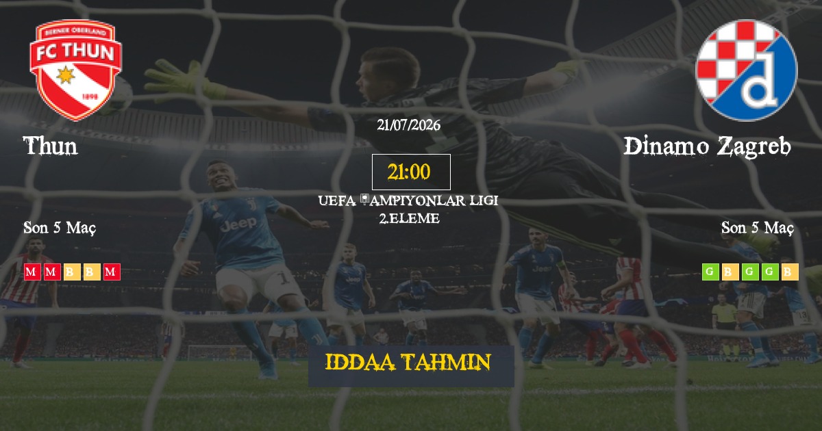 Thun Dinamo Zagreb İddaa Maç Tahmini 21 Temmuz 2026