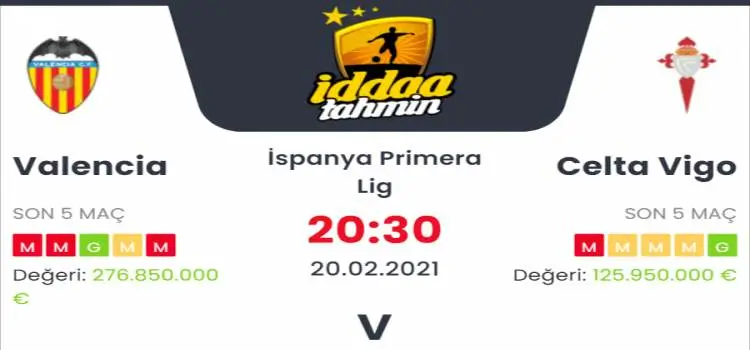 Valencia Celta Vigo Maç Tahmini ve İddaa Tahminleri :20 Şubat 2021