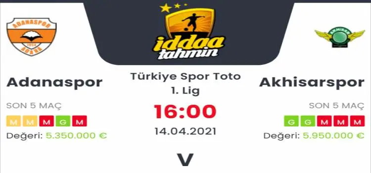 Adanaspor Akhisarspor İddaa Maç Tahmini 14 Nisan 2021