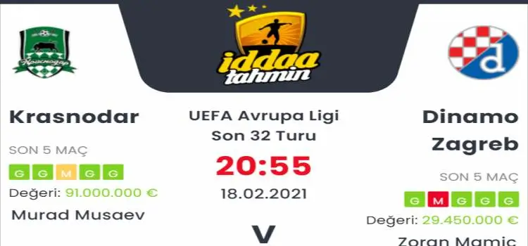 Krasnodar Dinamo Zagreb Maç Tahmini ve İddaa Tahminleri : 18 Şubat 2021