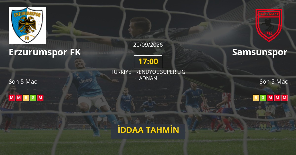 Erzurumspor FK Samsunspor İddaa Maç Tahmini 20 Eylül 2026