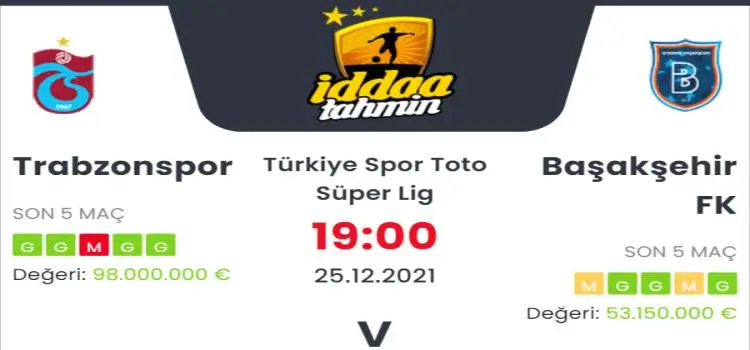 Trabzonspor Başakşehir İddaa Maç Tahmini 25 Aralık 2021