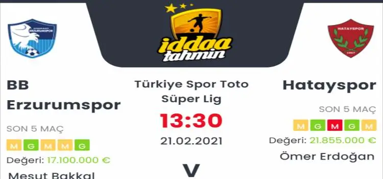 Erzurumspor Hatayspor Maç Tahmini ve İddaa Tahminleri : 21 Şubat 2021