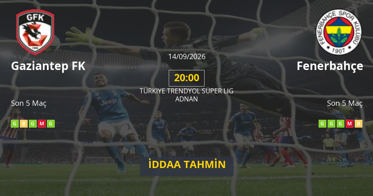 Gaziantep FK Fenerbahçe İddaa Maç Tahmini 14 Eylül 2026