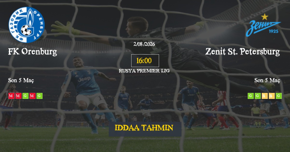 FK Orenburg Zenit St. Petersburg İddaa Maç Tahmini 02 Ağustos 2026