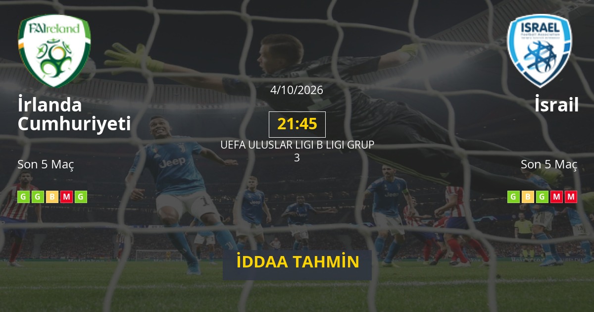 İrlanda Cumhuriyeti İsrail İddaa Maç Tahmini 04 Ekim 2026