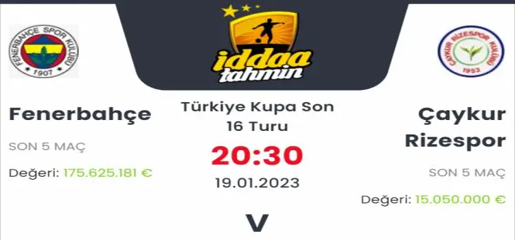 Fenerbahçe Çaykur Rizespor İddaa Maç Tahmini 19 Ocak 2023