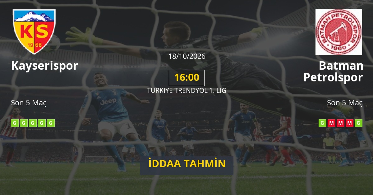 Kayserispor Batman Petrolspor İddaa Maç Tahmini 18 Ekim 2026