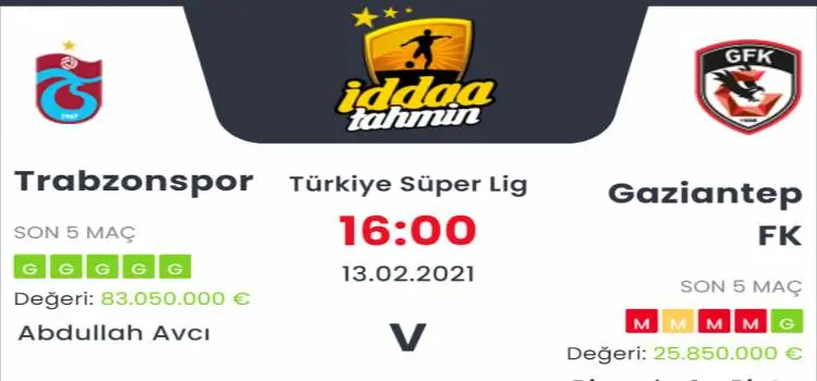 Trabzonspor Gaziantep Maç Tahmini ve İddaa Tahminleri : 13 Şubat 2021