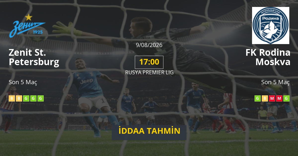 Zenit St. Petersburg FK Rodina Moskva İddaa Maç Tahmini 09 Ağustos 2026