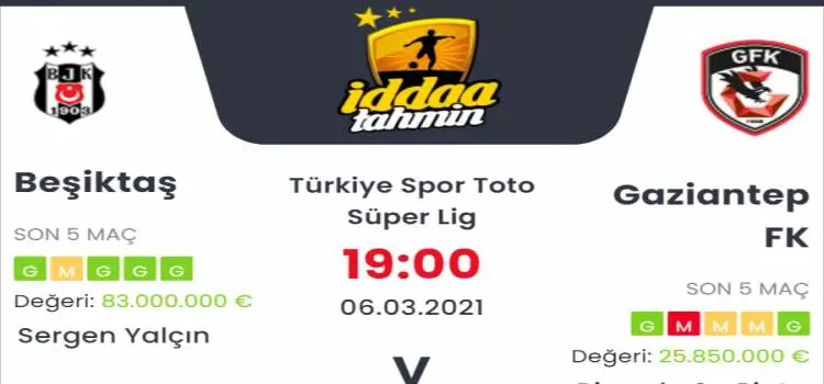 Beşiktaş Gaziantep Maç Tahmini ve İddaa Tahminleri : 6 Mart 2021