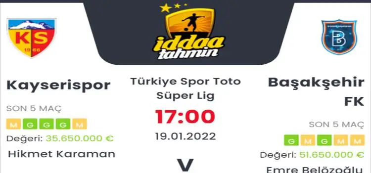 Kayserispor Başakşehir İddaa Maç Tahmini 19 Ocak 2022
