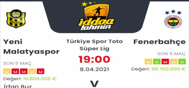 Yeni Malatyaspor Fenerbahçe İddaa Maç Tahmini 8 Nisan 2021