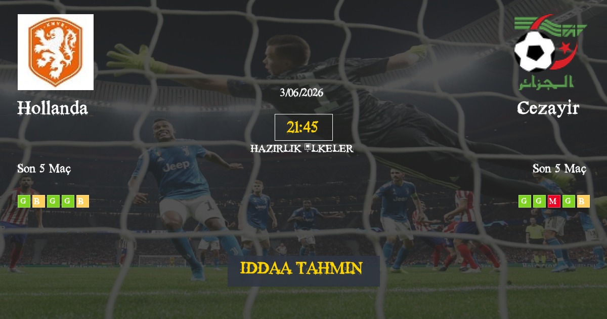 Hollanda Cezayir İddaa Maç Tahmini 03 Haziran 2026