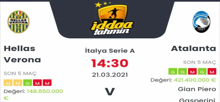 Hellas Verona Atalanta Maç Tahmini ve İddaa Tahminleri : 21 Mart 2021