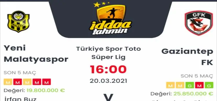 Yeni Malatyaspor Gaziantep Maç Tahmini ve İddaa Tahminleri : 20 Mart 2021
