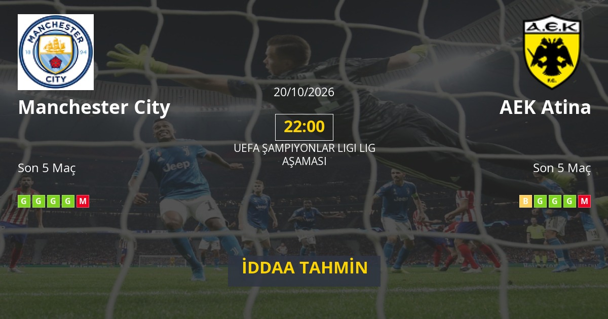 Manchester City AEK Atina İddaa Maç Tahmini 20 Ekim 2026