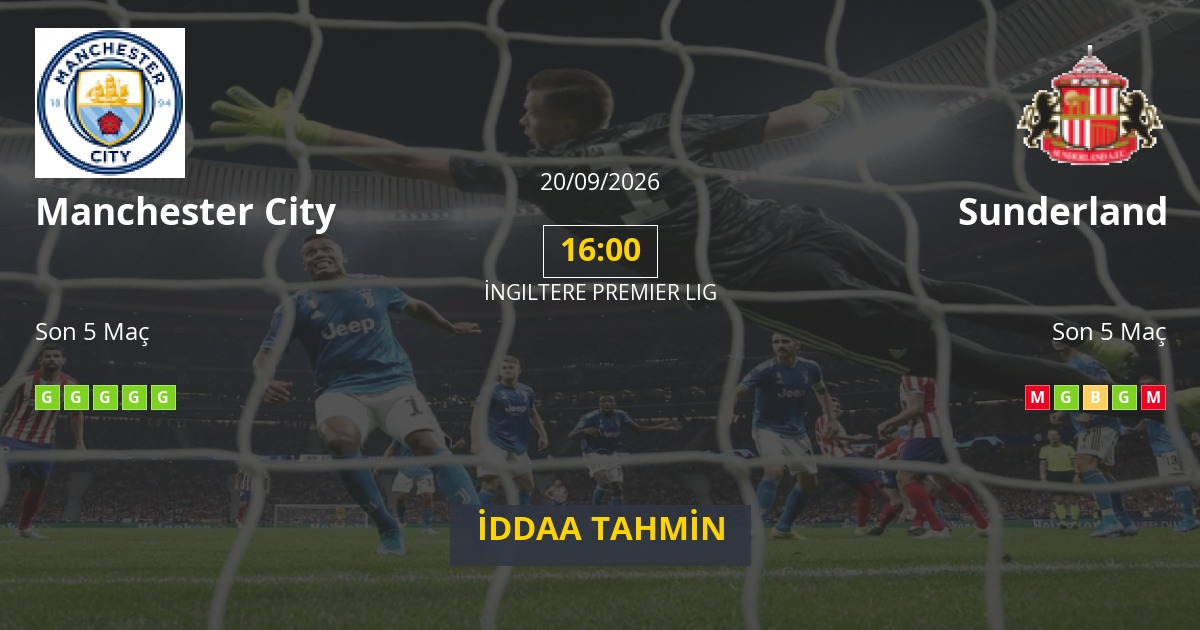 Manchester City Sunderland İddaa Maç Tahmini 20 Eylül 2026